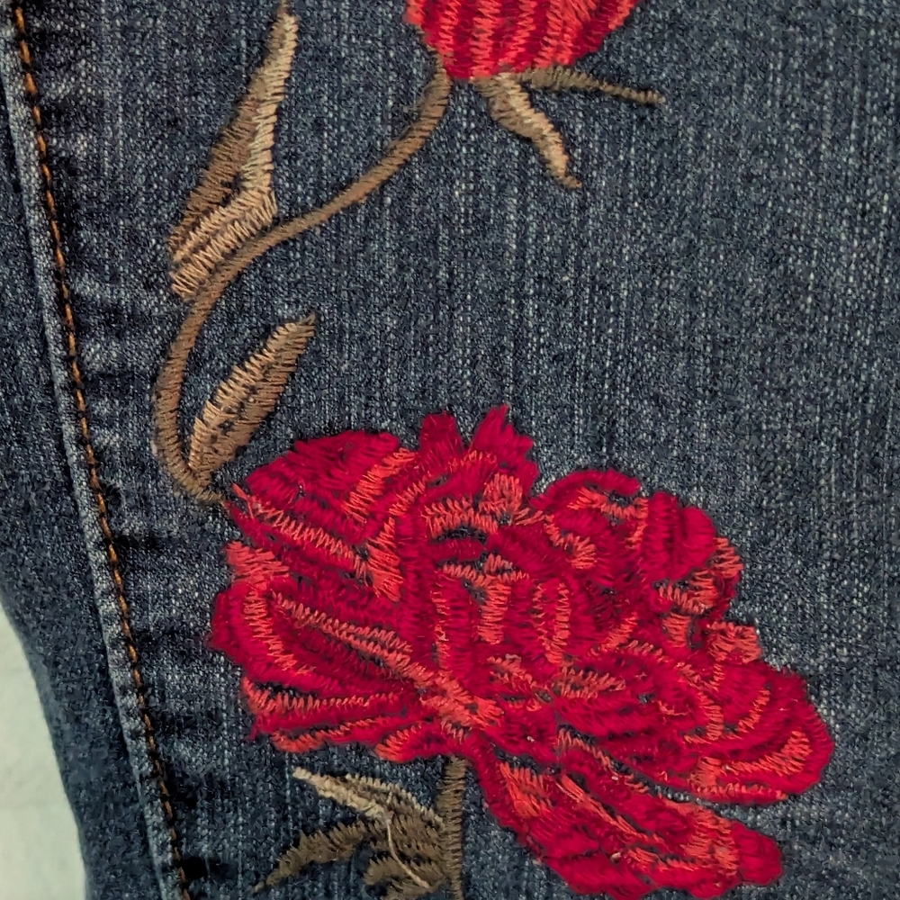 Gloria Vanderbilt Embroidered Crop Jeans, Size 22W, Blue Denim